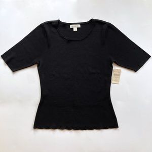 NWT Black Sweater Short Sleeve S 6 8 Silk Blend Pointelle Hem Coldwater Creek